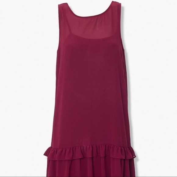 New-forever 21 Burgundy Chiffon, Ruffled, Tiered Cami, Slip Mini Dress LG - Picture 1 of 6
